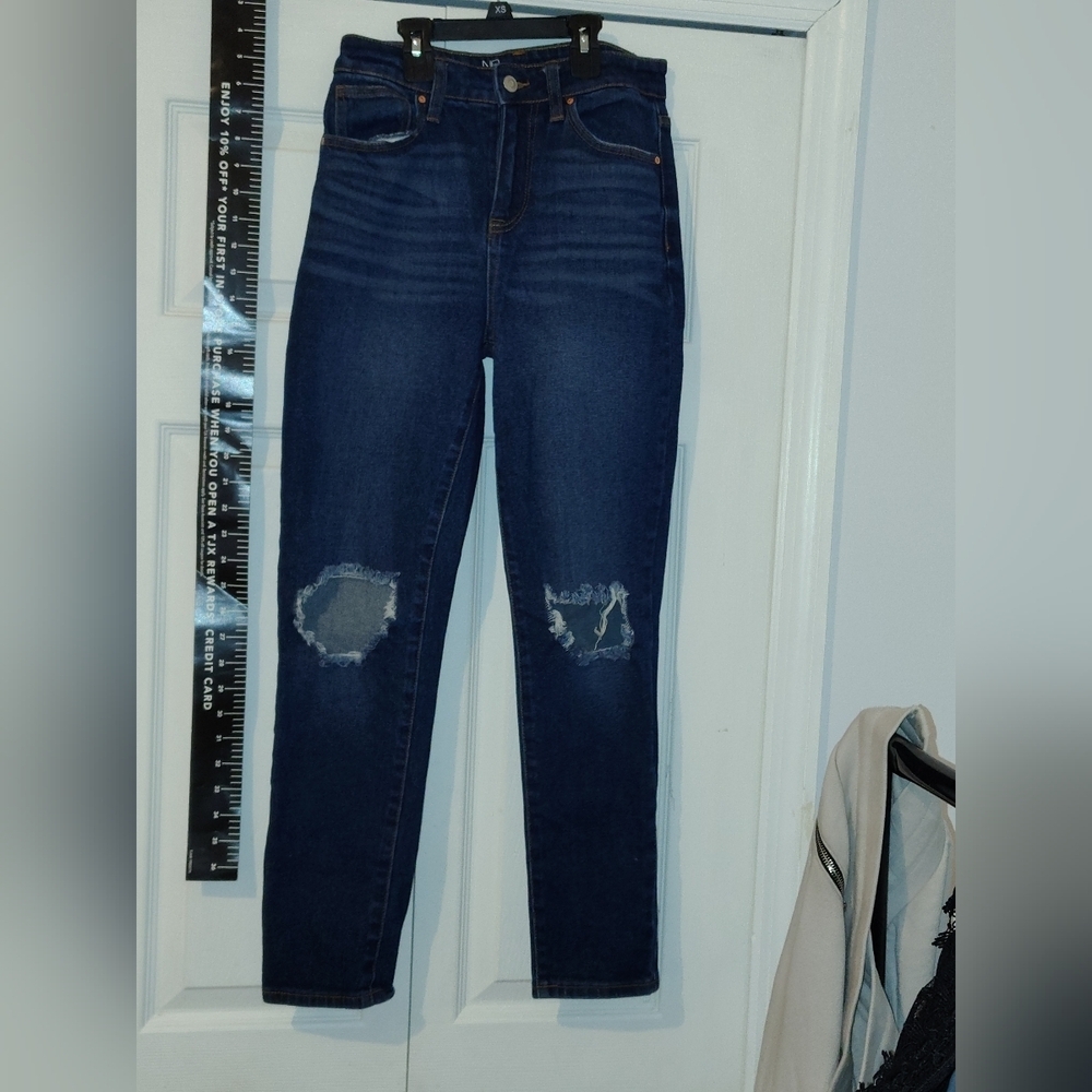 Women's Blue Distressed Jeans - Picture 2 of 13